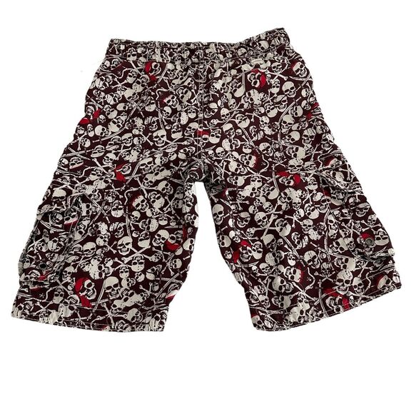 Skull Pirates Swim Trunks Mens' Small Size 28 Brown White Skate Board Shorts - Picture 2 of 3